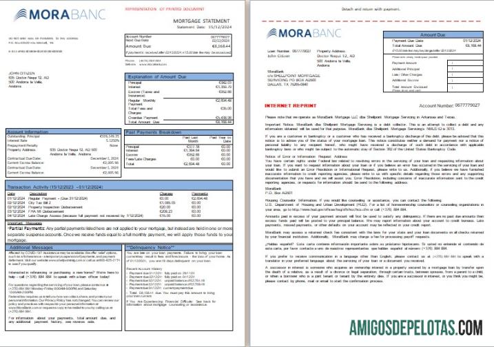 Extrato de hipoteca do Banco MoraBank de Andorra, 3 páginas, 1 2 Scr baixar para verificação